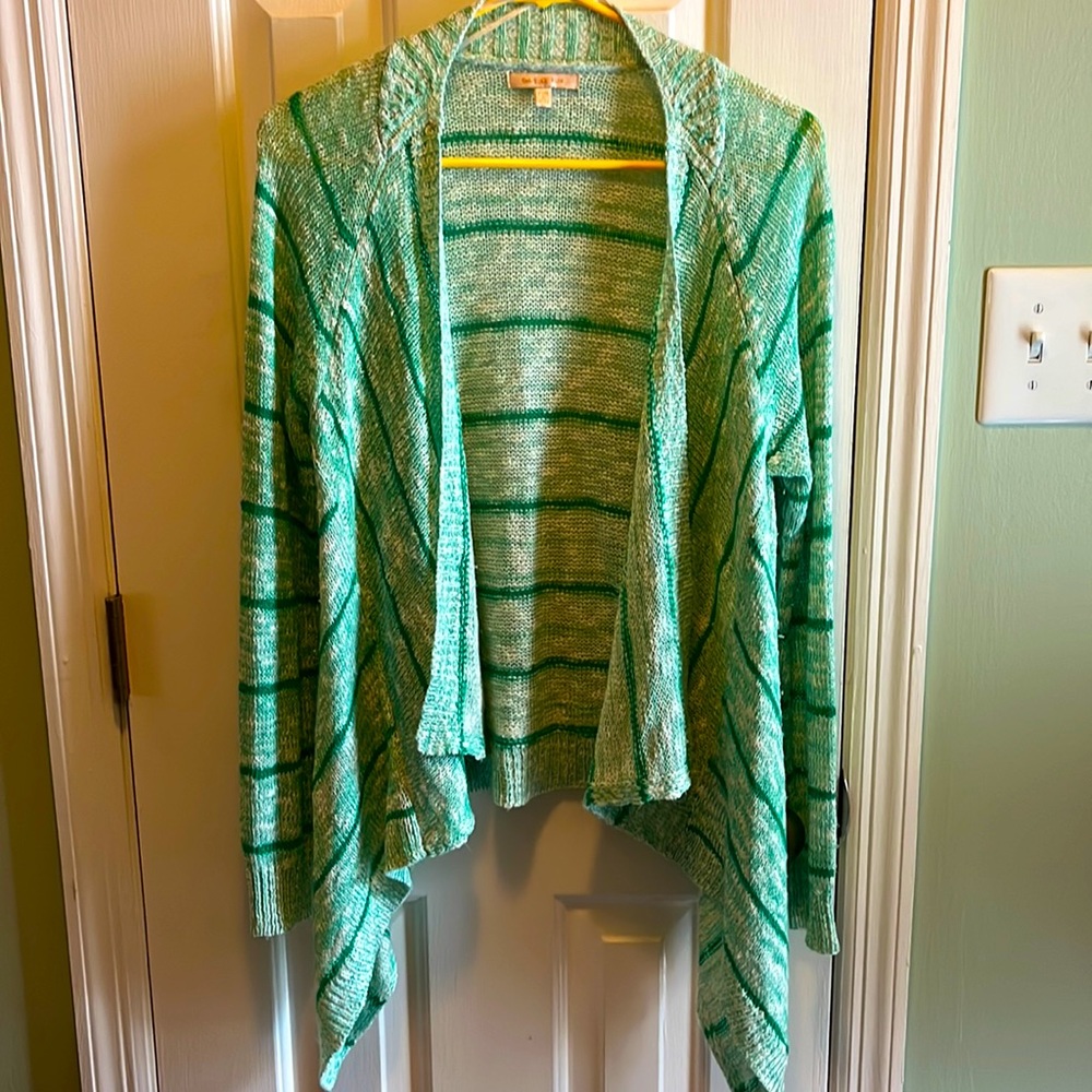 Skies are Blue Green Striped Lightweight Open Cardigan Sz. M WUC
